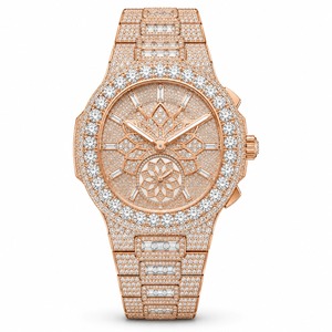 Reloj de lujo unisex en oro rosa con diamantes, esfera analógica, cristal de zafiro, movimiento de cuarzo de 44 mm, brazalete con cierre plegable. - Product Image 1