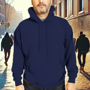 Men's <b>Navy</b> Blue Hooded <b>Sweatshirt</b> Regular Fit 100% Cotton Fleece Digital Anti-Pilling Pocket Casual Pullover Winter Wear - Product Image 6