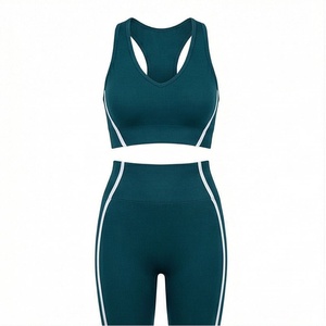 <b>Women's</b> Dark <b>Green</b> Ribbed Racerback Crop Top High Waist <b>Leggings</b> 2 Piece Yoga Set - Product Image 1