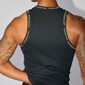 Custom Logo Streetwear O-Neck Slim Fit Sleeveless T Shirt Men Ribbed Tight Muscle <b>Singlet</b> <b>Running</b> Gym Tank Top - Product Image 6