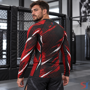 Vente en gros de rashguards MMA Crimson Cage Strike pour hommes, avec logo personnalisé, compression, pour entraînement BJJ et grappling, fournisseur de sublimation - Product Image 2