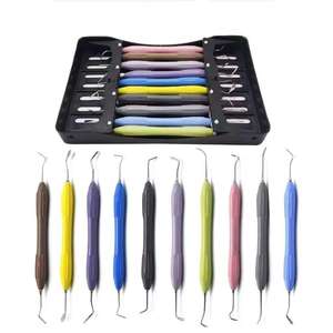 Kit de 10 instruments dentaires pour composites, avec manche en silicone, curettes colorées, kit de restauration, certifié CE - Product Image 1