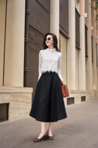 Jupe midi évasée noire élégante et moderne pour femme, taille haute, style tailleur, décontractée, pour le bureau, fournisseur ODM OEM RYAN - Product Image 2