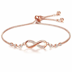 Fashion Timeless Infinity Design Chain Charm Bracelet for Girls <b>Women</b> with Adjustable Slider Clasp Lab Diamond in 18K Pure Gold - Product Image 1