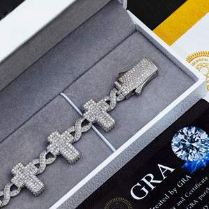 925 <b>Sterling</b> <b>Silver</b> Gold Plated Moissanite Link <b>Chain</b> Necklace Round Cut Fine Jewelry Unisex Men <b>Women</b> Gift Party Hip Hop Style - Product Image 3
