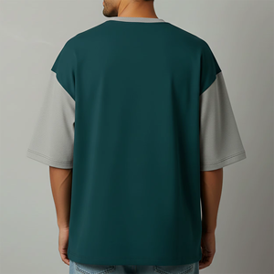 T-shirt à manches courtes surdimensionné pour homme, couleur unie, jersey de coton, col rond, décontracté, respirant, imprimé logo sur le devant - Product Image 6