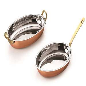 Factory Wholesale Prices Serveware and Tableware Hotel Restaurant Steel Copper Hammered Fry Sauce <b>Pan</b> with Long Brass Handle - Product Image 1