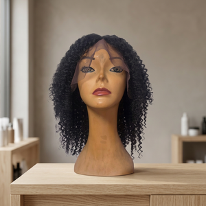 Full Wig <b>Medium</b> Length Peruvian Remy Hair Natural Black Swiss Lace Base With Baby Hair Light <b>Brown</b> Lace 10mm curly wig - Product Image 6