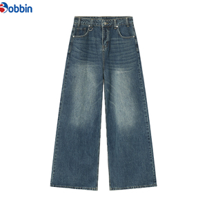 Pantalones Vaqueros a Cuadros de Cintura Alta Holgados con Efecto Desgastado de Alta Calidad para Hombre al por Mayor, Transpirables, con Cintura Elástica y Ajuste Holgado - Product Image 1