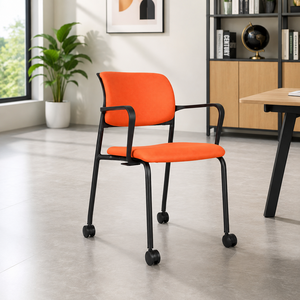 Silla de Oficina Moderna, Tela Naranja, Reposabrazos Fijos, Patas de Metal, Ruedas Giratorias, Diseño Ergonómico, Estilo Contemporáneo para el Hogar - Product Image 1