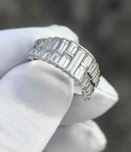 Anillo de media eternidad con diamantes de moissanita de corte baguette de primera calidad para unisex, plata fina 925 original, regalo sorpresa para novia - Product Image 4