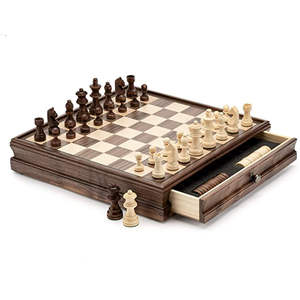Ensemble d'échecs magnétique en bois en gros, grand échiquier pliable en bois massif avec tiroirs de rangement, ensemble d'échecs classique en bois pour tournoi - Product Image 1