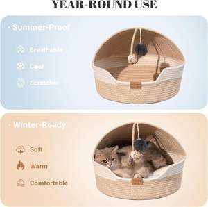 Lit en forme de panier pour chat d'intérieur, lit pour animaux de compagnie recouvert d'un coussin lavable et d'une corde en coton, pour chat de taille moyenne à grande, universel toutes saisons - Product Image 2