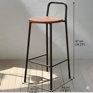 Tabouret de bar industriel en métal avec assise ronde en bois - Product Image 6