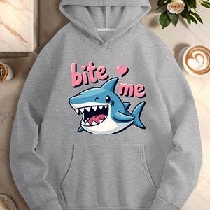 Cute <b>Shark</b> Print Women's Casual <b>Hoodie</b> With Bite Me Design, 100% Polyester Knitted Sweatshirt, Autumn Fashion, Heat-Transfer Pri - Product Image 5