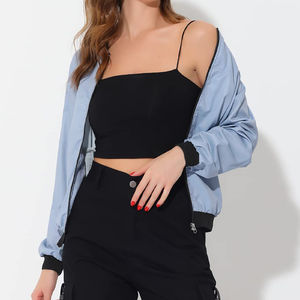 Blouson bomber bleu marine classique pour femme, veste polyvalente pour toutes les saisons, style zippé intégral, blouson bomber pour femme - Product Image 2