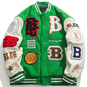 Chaqueta de chenilla personalizada para hombre, chaqueta de chenilla bordada de talla grande, color verde, estilo Hip Hop, venta al por mayor - Product Image 1