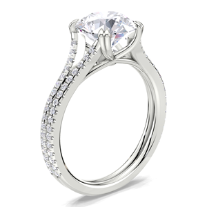 Bague de fiançailles en argent sterling 925 avec diamant rond brillant cultivé en laboratoire certifié IGI, sertie pavé, à double sangle - Product Image 3