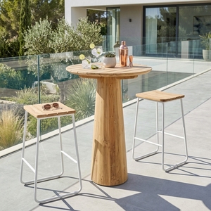 Robi Outdoor <b>Bar</b> <b>Table</b> Modern Solid Teak Wood High Pub Furniture Elegant Conical Pedestal Base For Patio Contemporary Home Decor - Product Image 3