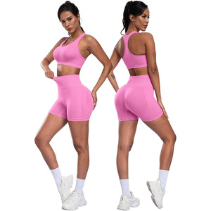 Conjunto de Yoga Rosa para Mujer, Ropa Deportiva, Sujetador Deportivo Transpirable y Leggings Cortos de Compresión, Ropa Elástica para Entrenamiento en el Gimnasio - Product Image 3