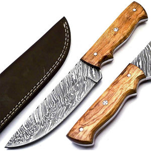 Cuchillo de caza de acero de Damasco con hoja de punta caída y borde dentado, mango de madera, hecho a mano, cuchillos OEM en venta a precio razonable - Product Image 5