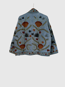 Veste à col mandarin brodée à la main avec des motifs floraux, manches longues, taille plus, en coton, style Prairie Chic, pour femme, à porter au printemps - Product Image 2