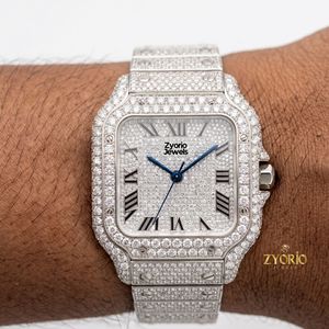 Reloj de Lujo Cuadrado con Incrustaciones de Moissanita para Hombre – Reloj de Acero Inoxidable con Diamantes Completos, Números Romanos, Estilo Hip Hop - Product Image 3