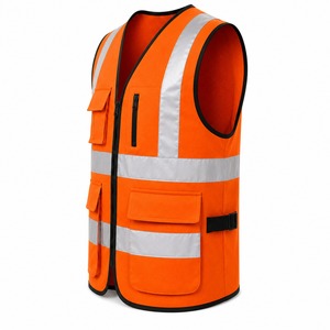 Hot Sale Zip Up Safety Vest Navy Blue Reflective Tape Multi Pocket Breathable <b>Mesh</b> Construction Site Workwear Bulk Supplier - Product Image 4