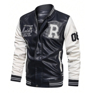 Veste de baseball en cuir véritable pour homme avec broderie chenille personnalisée, veste décontractée tissée pour l'hiver - Product Image 1