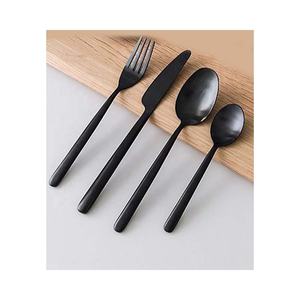 Long manche rond noir Table de mariage et ensemble de couverts de Restaurant en acier inoxydable métal couteau fourchette cuillère noir couverts - Product Image 6