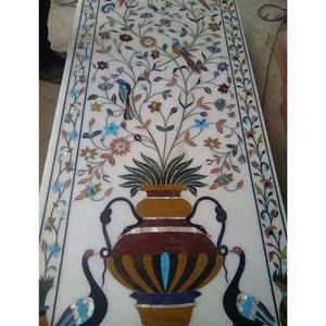 Carreaux floraux modernes en marbre incrusté, fabriqués à la main - Product Image 1