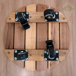 Carrito de madera de acacia personalizado, Juego de 2 carritos de maceta redondos de 12 pulgadas resistentes, ruedas bloqueables para decoración de jardín y hogar - Product Image 5