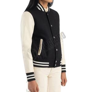 Veste universitaire noire pour femmes Veste de style baseball classique Vêtements d'extérieur sportifs décontractés en laine et manches en cuir Veste universitaire - Product Image 5