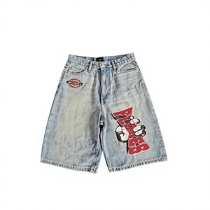 Shorts en jean tendance pour hommes, style streetwear urbain, ensemble coordonné en jean, jorts amples délavés clairs pour hommes - Product Image 1