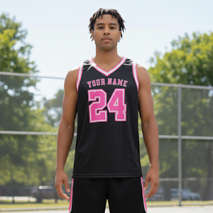 Camiseta de Baloncesto 2026 de la Mejor Calidad para Hombre, Negra y Rosa, Cuello en V, Sin Mangas, Transpirable, de Poliéster, con Número 24 Estampado en la Parte Delantera - Product Image 1