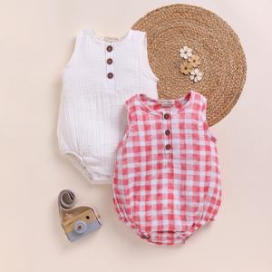 Premium Quality Organic <b>Muslin</b> Bubble Romper Pack of 2 Milk Pink Check <b>Baby</b> Outfit - Product Image 1