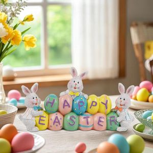 ตุ๊กตากระต่ายเรซิ่นเพ้นท์มือ ของตกแต่งอีสเตอร์สำหรับบ้าน สำนักงาน และงานเลี้ยง ของประดับตกแต่งโต๊ะกลาง ของตกแต่งรูปไข่ - Product Image 4