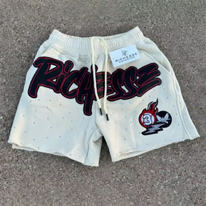Pantalones Cortos de Forro Polar con Estampado de Graffiti para Hombre, con Cordón Ajustable y Bordado de Diamantes de Imitación, Estilo Hip Hop, Venta al por Mayor OEM - Product Image 5