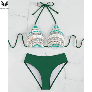 OEM ODM Dark <b>Green</b> Custom Printed Front Eco-Friendly New Trendy Lightweight Comfortable Soft Touch Fabric 2 Piece Spandex - Product Image 2