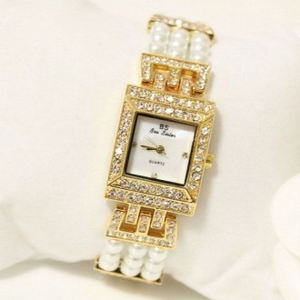 นาฬิกาสายไข่มุกสี่เหลี่ยมทรงสี่เหลี่ยม DG สีทองของผู้หญิงประเภทสินค้า ICS - Product Image 1