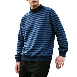 Sudadera de Cuello Alto a Rayas Azul Marino para Hombre, Personalizada, de Manga Larga, Informal, con Cuello Alto y Rayas - Product Image 2