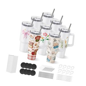Set di 8 Tazze Termiche da 40 Oz per Sublimazione con Manico, Coperchi e Cannucce in Acciaio Inossidabile per Palestra e Sport - Product Image 1