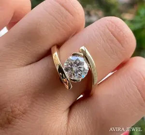 Bague de fiançailles de luxe en moissanite 1 carat, or massif sans nickel ni plomb, classique or blanc/jaune/rose, bijoux de mariage - Product Image 5