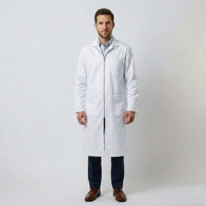 Bata de laboratorio de tela de sarga de longitud completa para hombre, uniforme de hospital con detección de agujas, poliéster y algodón, ajuste regular médico - Product Image 1