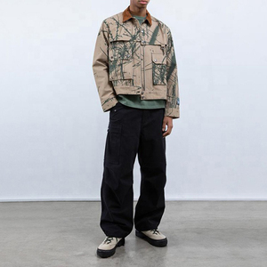 Veste à imprimé graphique personnalisé avec col en velours côtelé, multi-poches, streetwear décontracté, vêtement d'extérieur unisexe, confort optimal - Product Image 4
