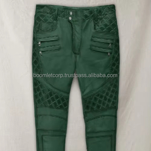 Pantalones de Cuero Vacuno Genuino Estilo Motero para Hombre, Casuales, de Alta Calidad, Color Negro, con Cordones, Estilo Occidental Americano - Product Image 1