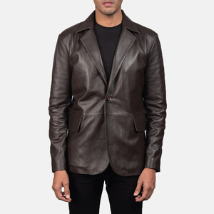FASPAR SPORTS Men <b>Leather</b> <b>Blazer</b> <b>Jacket</b> Notched Collar Single Button Regular Fit Breathable 180g Woven Fabric Needle Detection - Product Image 3