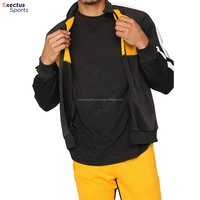 Survêtement d'entraînement deux pièces personnalisé pour homme, grande taille, en coton de qualité supérieure, noir et jaune, respirant, écologique, avec logo imprimé