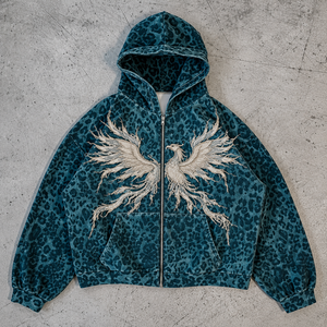 Thorn Embroidery Womens Leopard Print Zipper <b>Hoodies</b> Retail Collections Private Label Sample Requests Size Options Y2K <b>Aesthetic</b> - Product Image 1