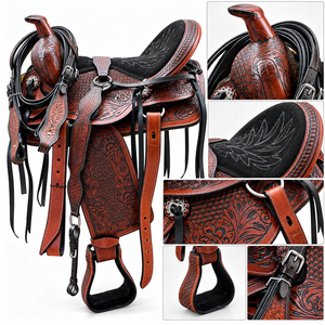Juego de Accesorios para Silla de Montar Inglesa Western |   Sillín de Cuero Genuino Premium con Arco de Madera/Plástico Personalizado y Herrajes de Acero Inoxidable - Product Image 3